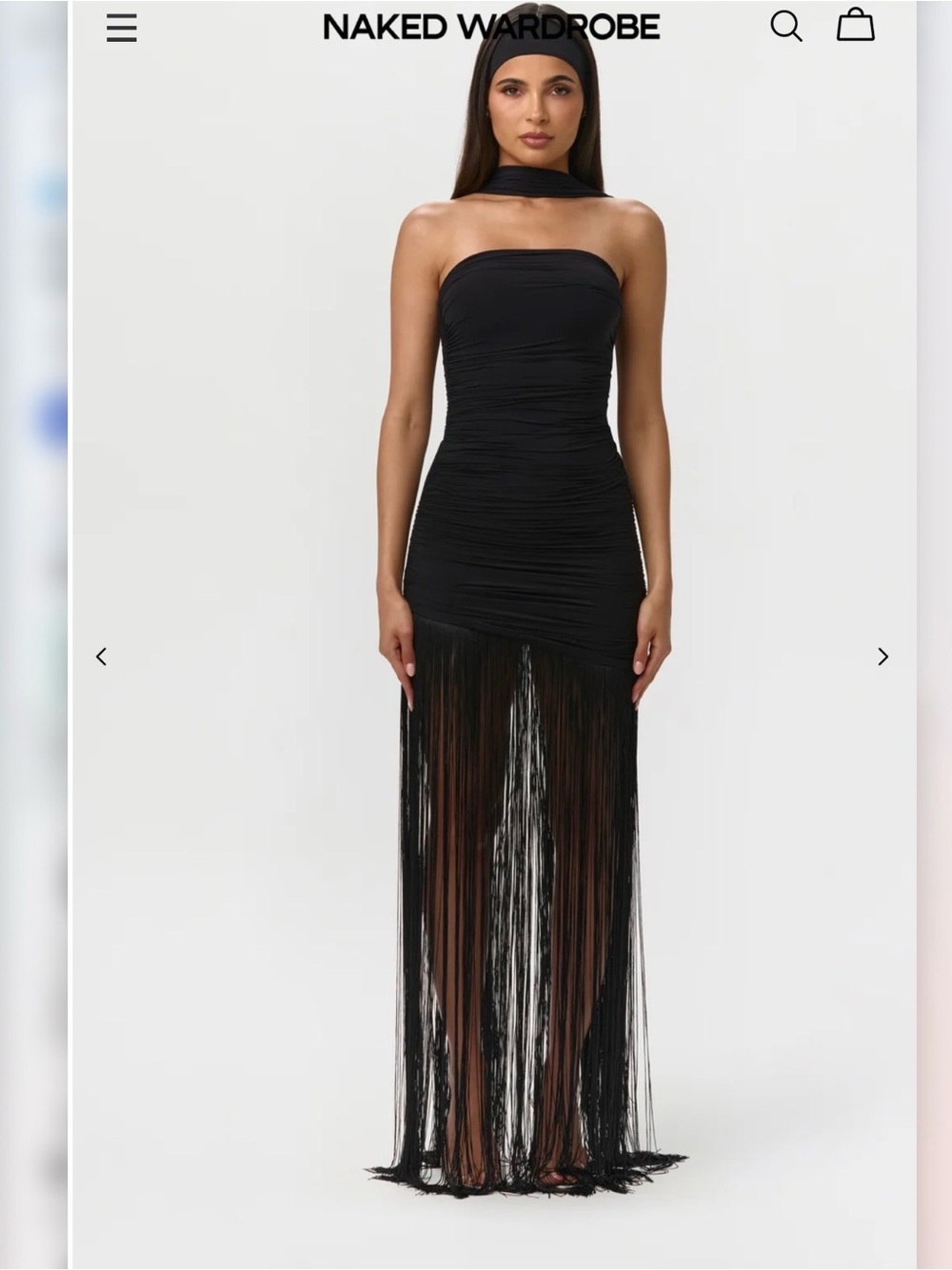 Naked Wardrobe $168 Black Strapless Fringe Maxi Dress in black